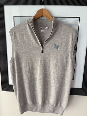 Peter Millar Merino Wool 1/4 Zip Sweater Vest Gray Mens Large Golf